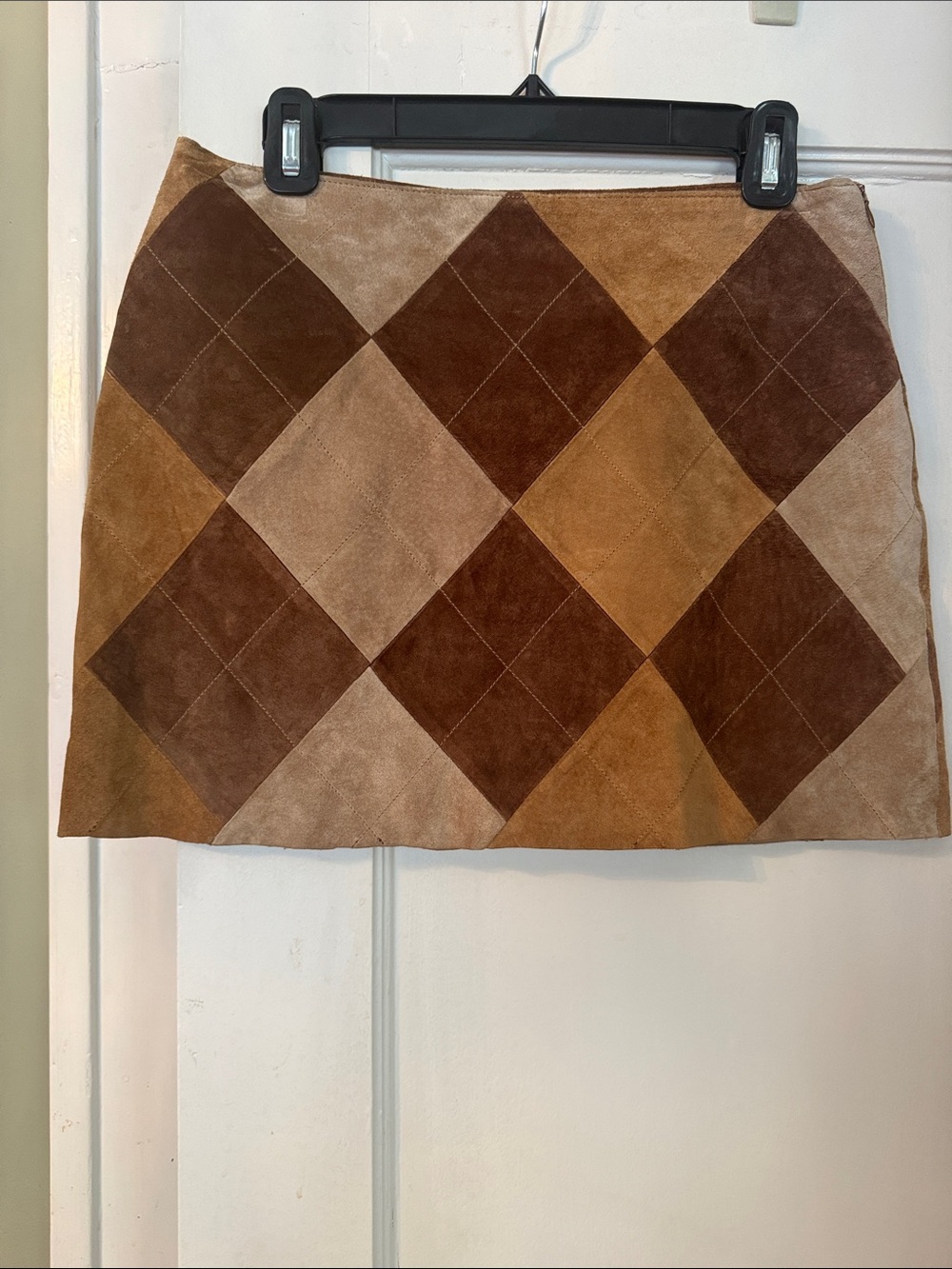 Suede Patchwork Vintage Mini Skirt - Brown Multi - Picture 3 of 7